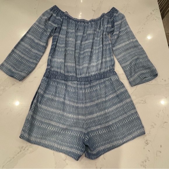 Cloth & Stone Blue Printed Off-Shoulder Women’s Romper - Picture 11 of 12